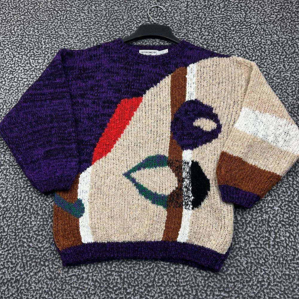 Vintage Western Connection Sweater Women‎ Medium Abstract Knit Long Sleeve M